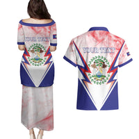 Personalized Belize 501 Couples Matching Puletasi and Hawaiian Shirt Coat Of Arms