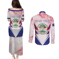 Personalized Belize 501 Couples Matching Puletasi and Long Sleeve Button Shirt Coat Of Arms
