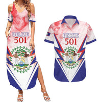 Personalized Belize 501 Couples Matching Summer Maxi Dress and Hawaiian Shirt Coat Of Arms