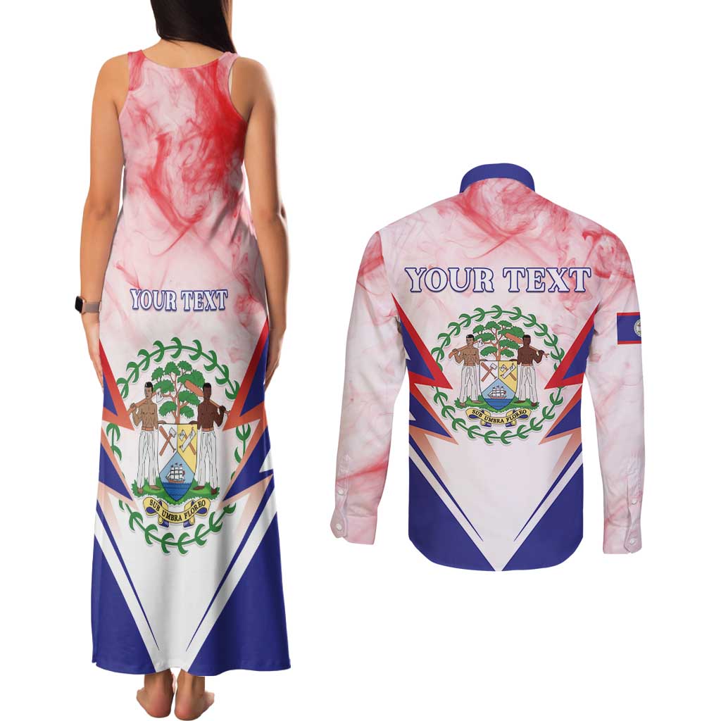 Personalized Belize 501 Couples Matching Tank Maxi Dress and Long Sleeve Button Shirt Coat Of Arms