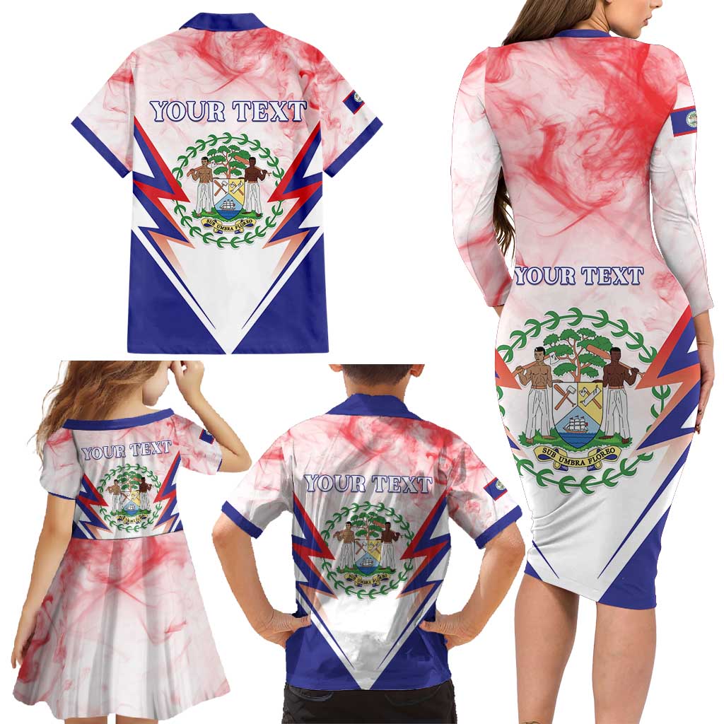 Personalized Belize 501 Family Matching Long Sleeve Bodycon Dress and Hawaiian Shirt Coat Of Arms