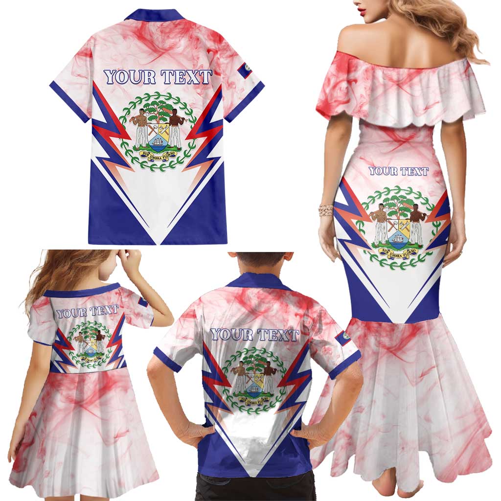 Personalized Belize 501 Family Matching Mermaid Dress and Hawaiian Shirt Coat Of Arms