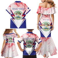 Personalized Belize 501 Family Matching Mermaid Dress and Hawaiian Shirt Coat Of Arms