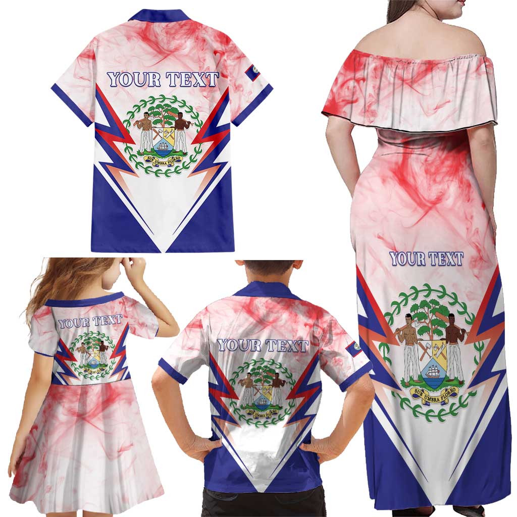 Personalized Belize 501 Family Matching Off Shoulder Maxi Dress and Hawaiian Shirt Coat Of Arms