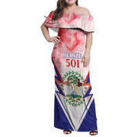 Personalized Belize 501 Family Matching Off Shoulder Maxi Dress and Hawaiian Shirt Coat Of Arms