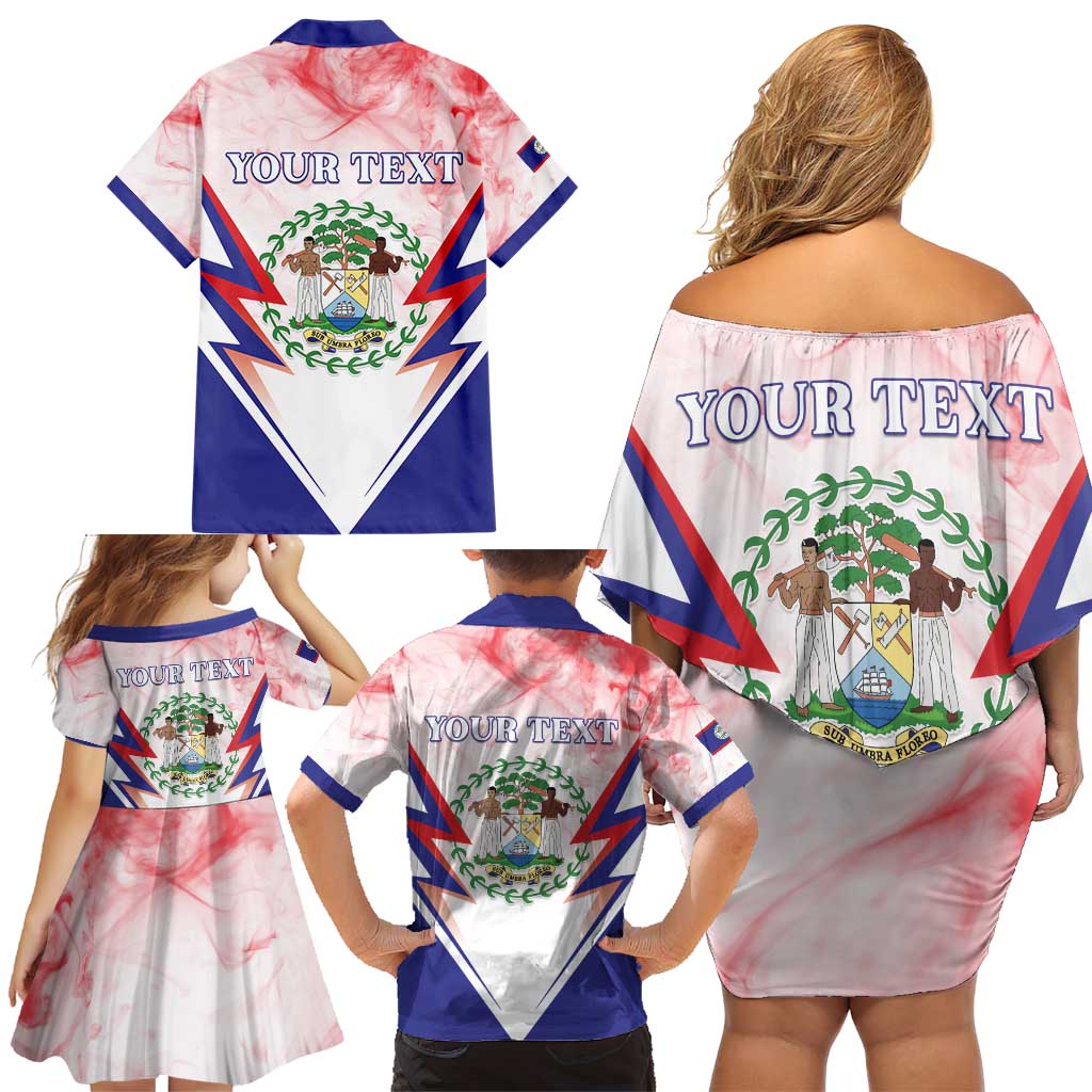 Personalized Belize 501 Family Matching Off Shoulder Short Dress and Hawaiian Shirt Coat Of Arms