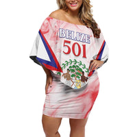 Personalized Belize 501 Family Matching Off Shoulder Short Dress and Hawaiian Shirt Coat Of Arms