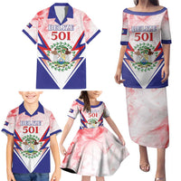 Personalized Belize 501 Family Matching Puletasi and Hawaiian Shirt Coat Of Arms
