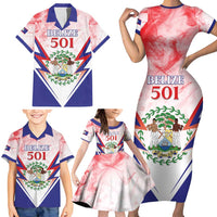 Personalized Belize 501 Family Matching Short Sleeve Bodycon Dress and Hawaiian Shirt Coat Of Arms