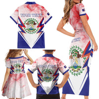 Personalized Belize 501 Family Matching Short Sleeve Bodycon Dress and Hawaiian Shirt Coat Of Arms