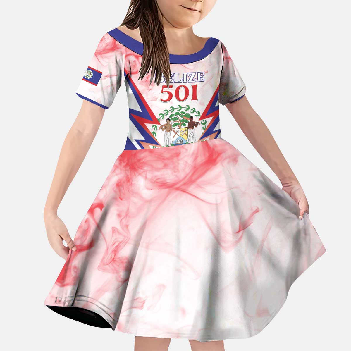 Personalized Belize 501 Kid Short Sleeve Dress Coat Of Arms