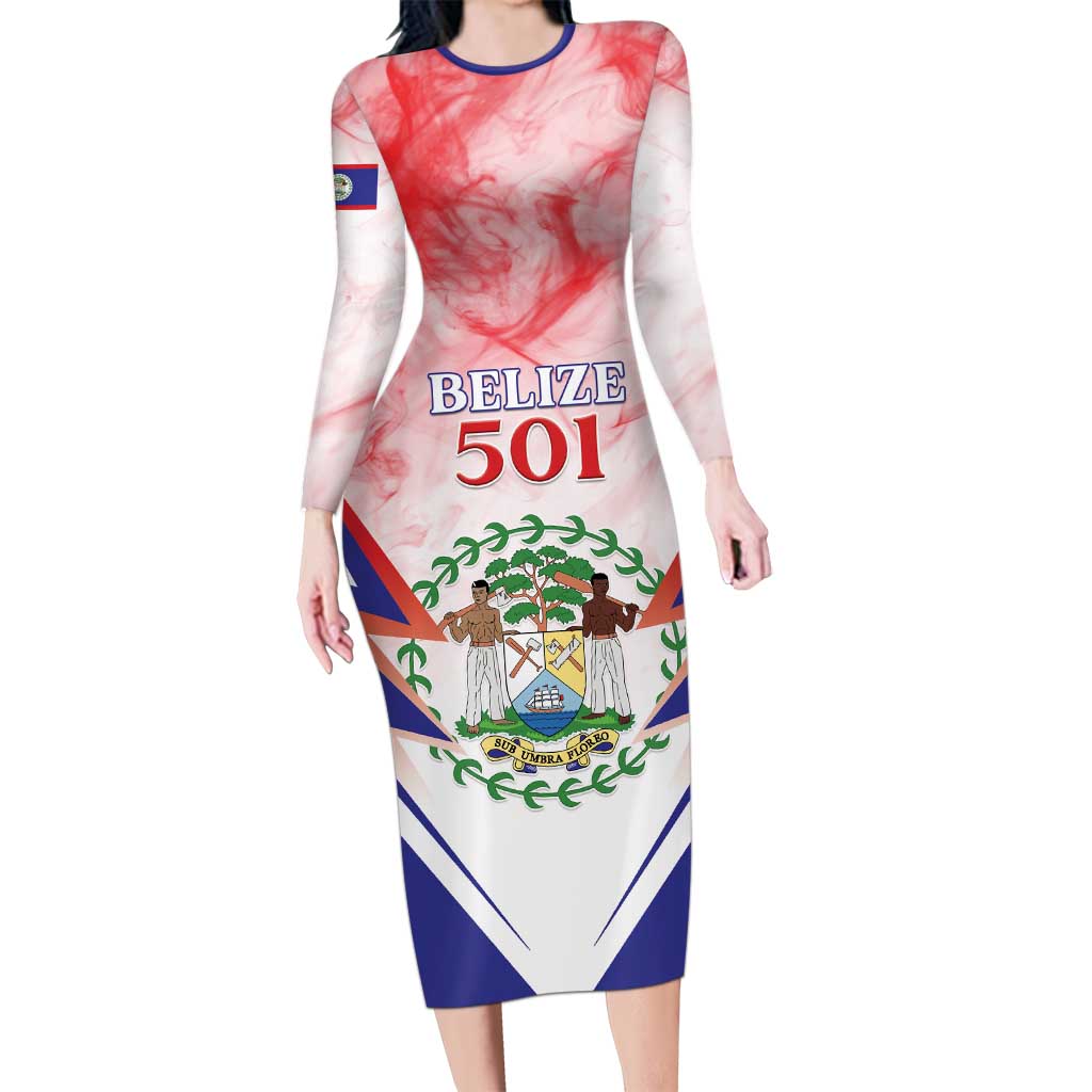Personalized Belize 501 Long Sleeve Bodycon Dress Coat Of Arms