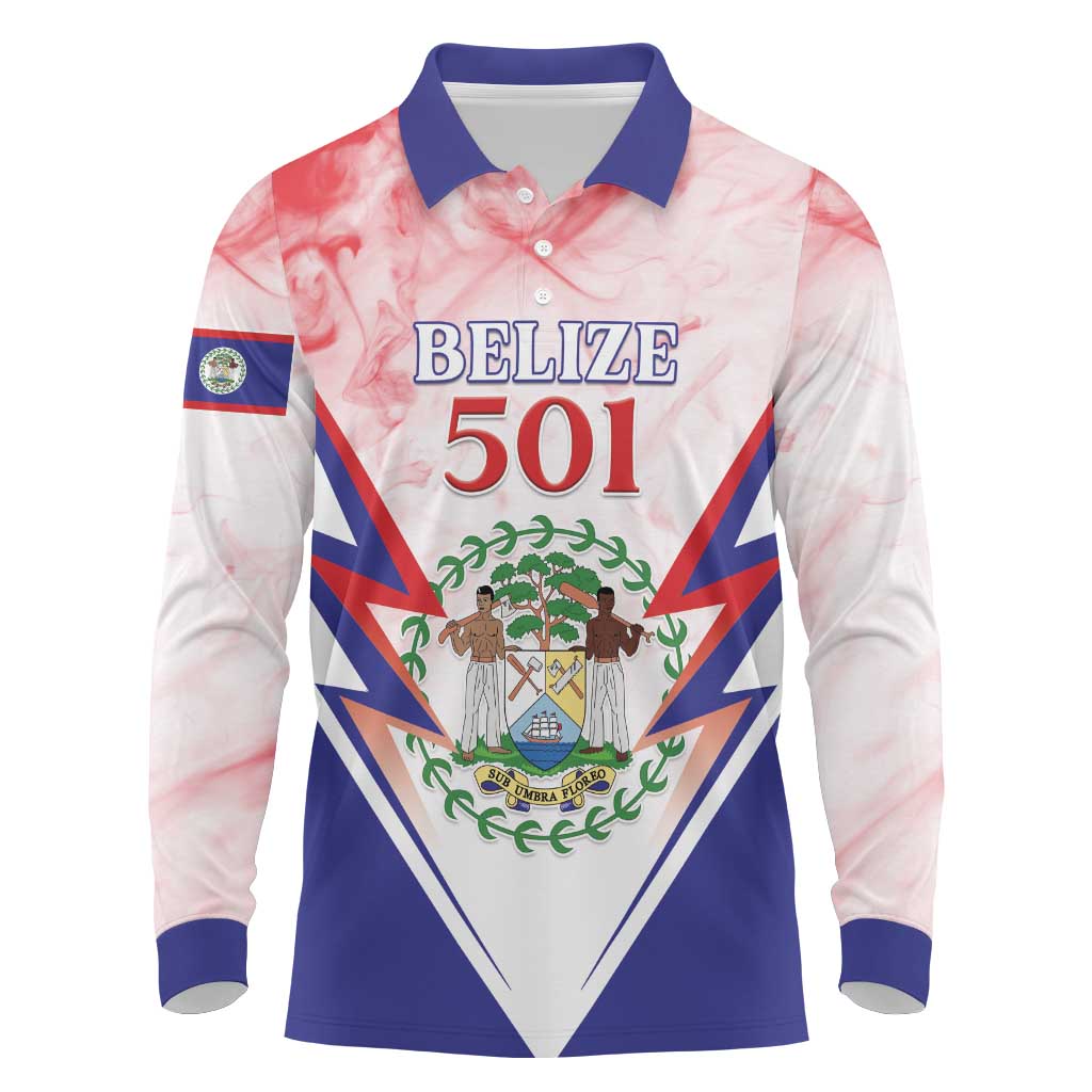 Personalized Belize 501 Long Sleeve Polo Shirt Coat Of Arms