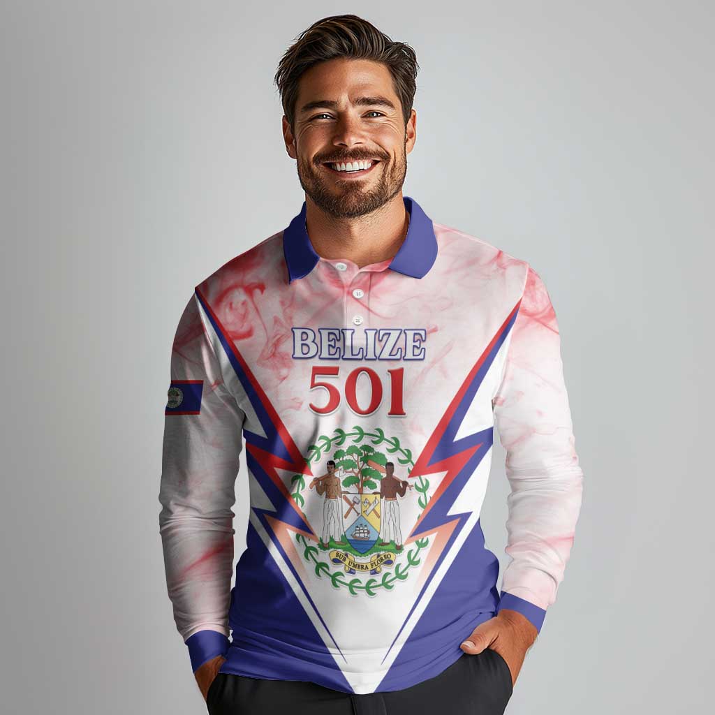Personalized Belize 501 Long Sleeve Polo Shirt Coat Of Arms