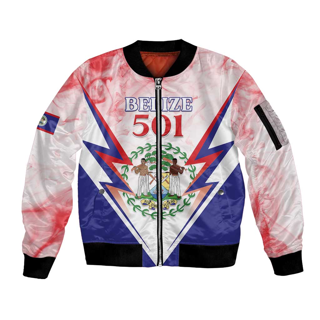 Personalized Belize 501 Sleeve Zip Bomber Jacket Coat Of Arms
