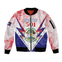 Personalized Belize 501 Sleeve Zip Bomber Jacket Coat Of Arms