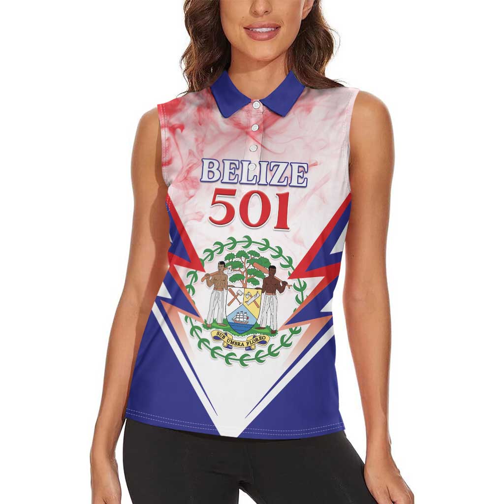 Personalized Belize 501 Women Sleeveless Polo Shirt Coat Of Arms