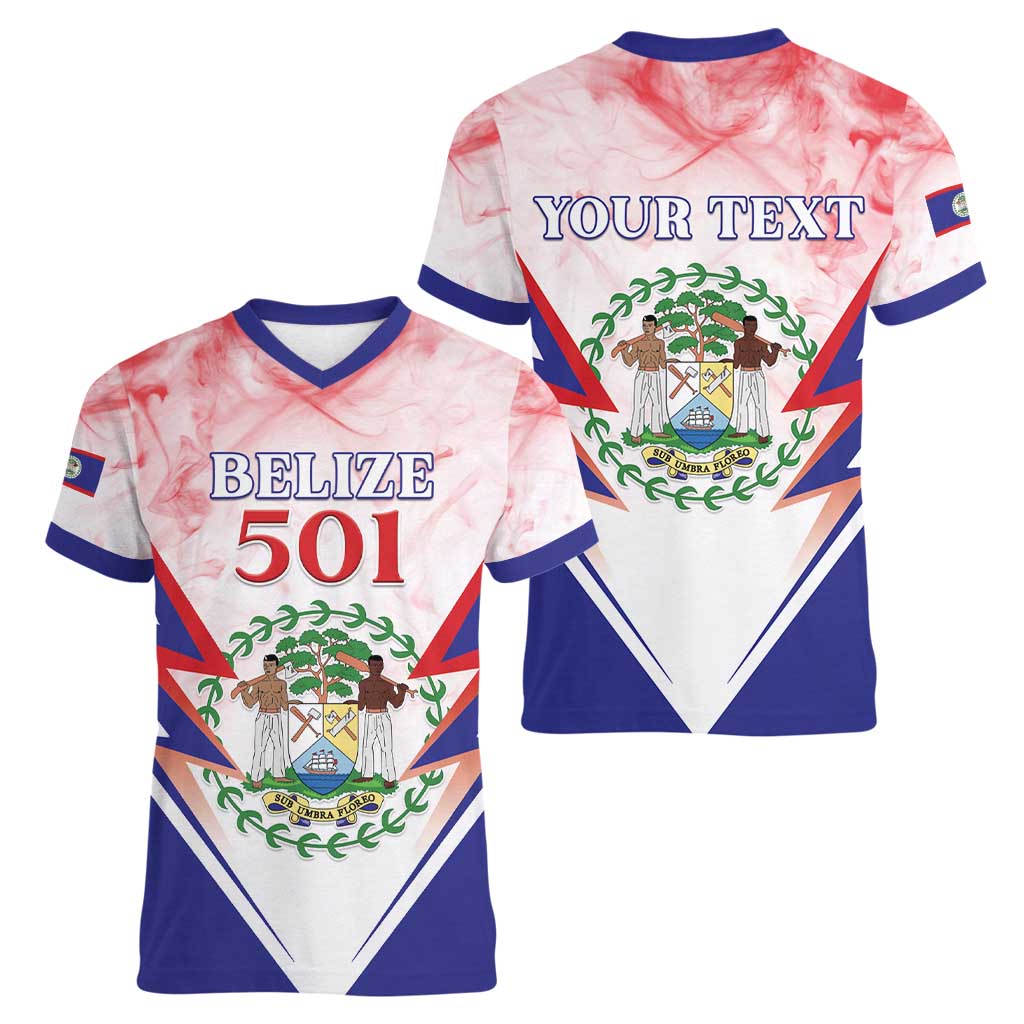 Personalized Belize 501 Women V-Neck T-Shirt Coat Of Arms