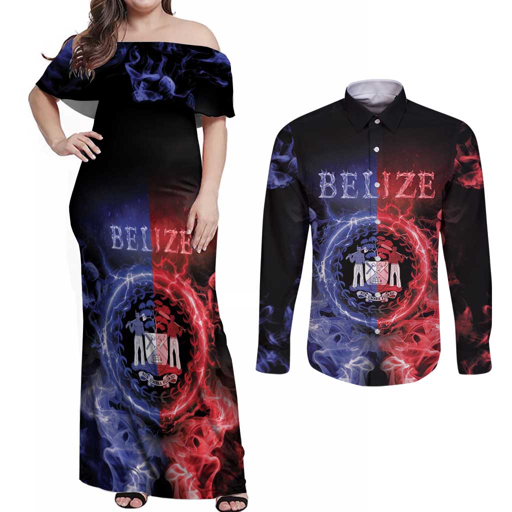 Belize Couples Matching Off Shoulder Maxi Dress and Long Sleeve Button Shirt Unique Style