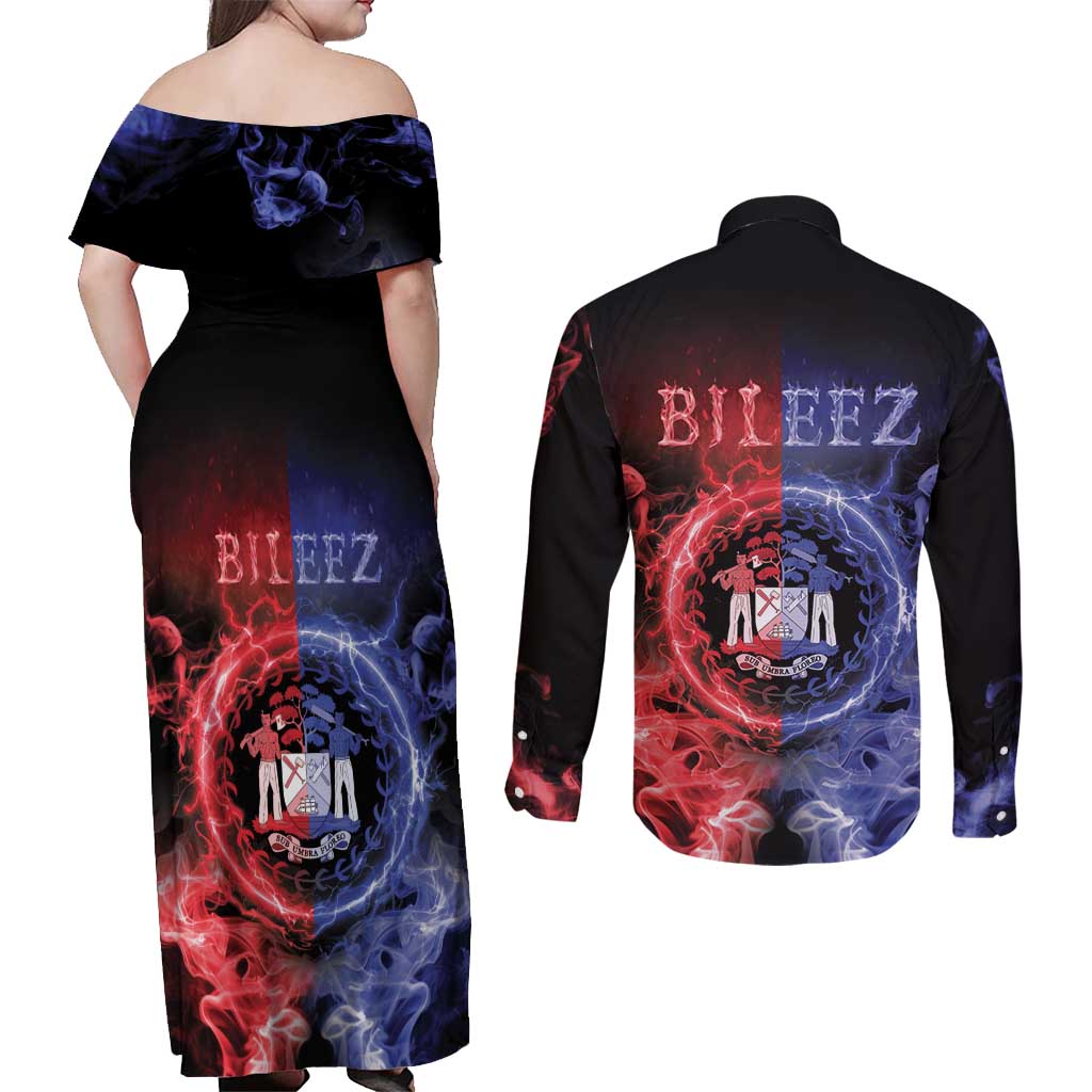 Belize Couples Matching Off Shoulder Maxi Dress and Long Sleeve Button Shirt Unique Style