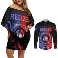 Belize Couples Matching Off Shoulder Short Dress and Long Sleeve Button Shirt Unique Style