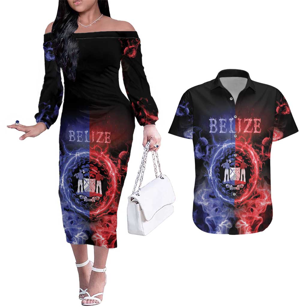 Belize Couples Matching Off The Shoulder Long Sleeve Dress and Hawaiian Shirt Unique Style