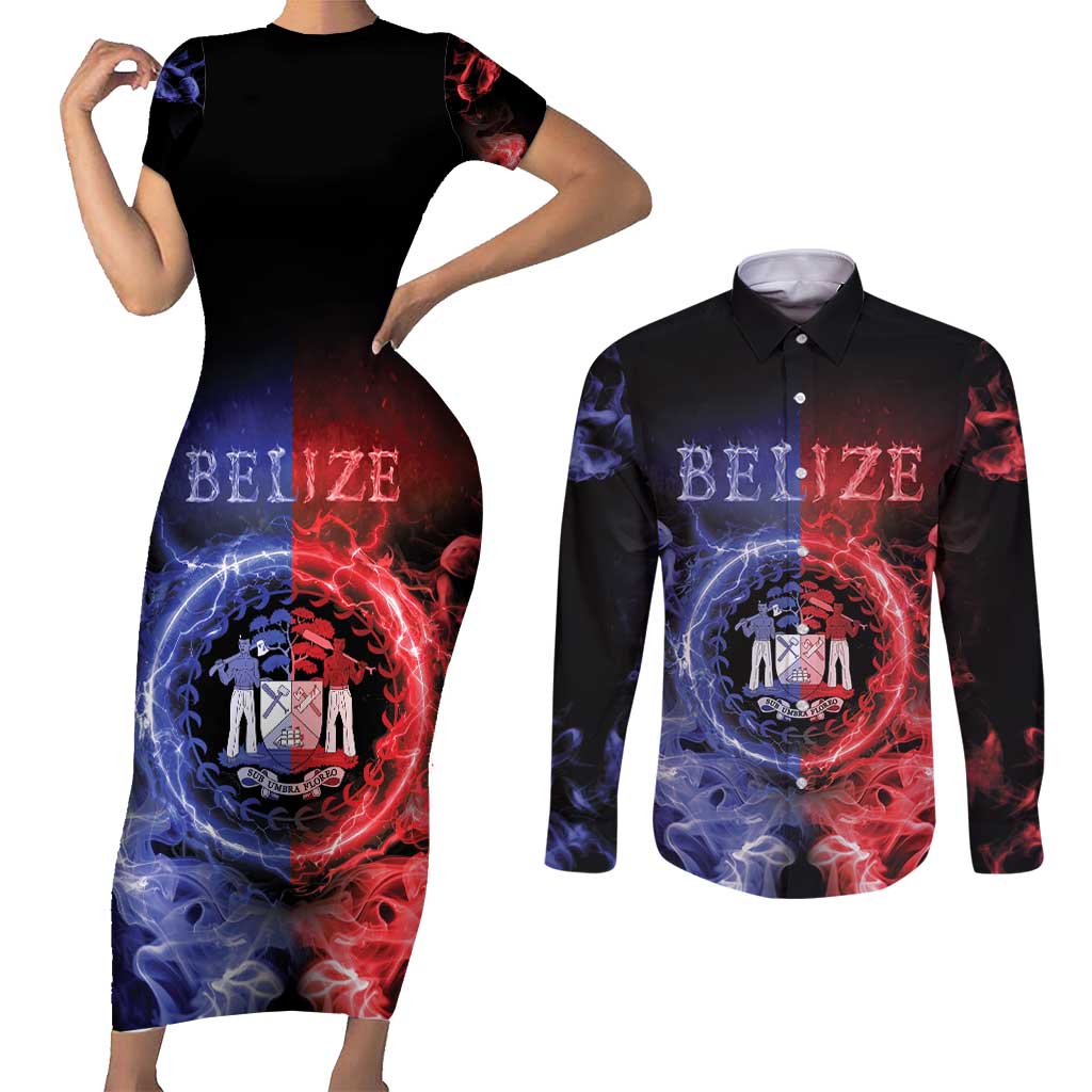 Belize Couples Matching Short Sleeve Bodycon Dress and Long Sleeve Button Shirt Unique Style
