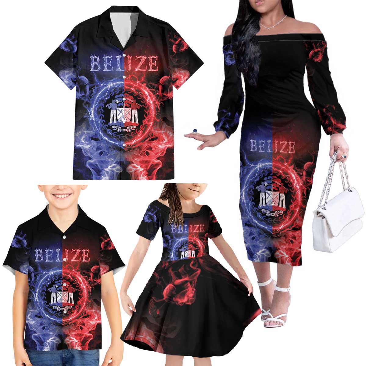 Belize Family Matching Off The Shoulder Long Sleeve Dress and Hawaiian Shirt Unique Style