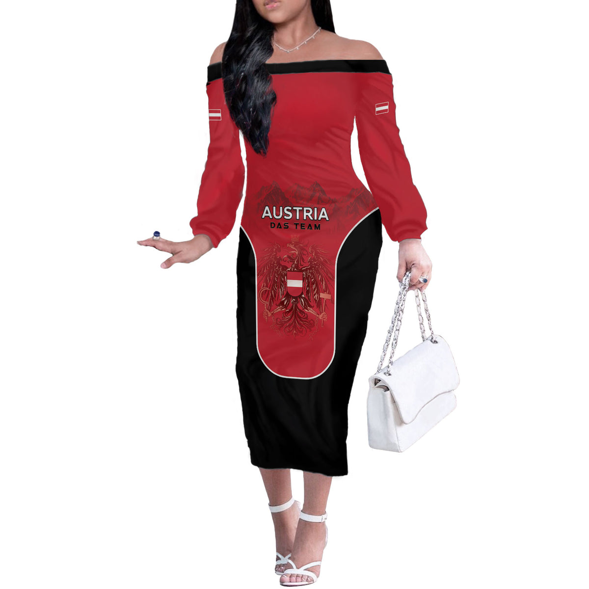 Custom Austria Football 2026 Off The Shoulder Long Sleeve Dress Go Das Team