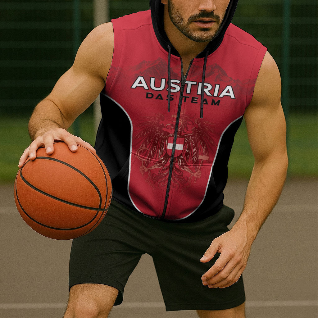 Custom Austria Football 2026 Sleeveless Zip Hoodie Go Das Team