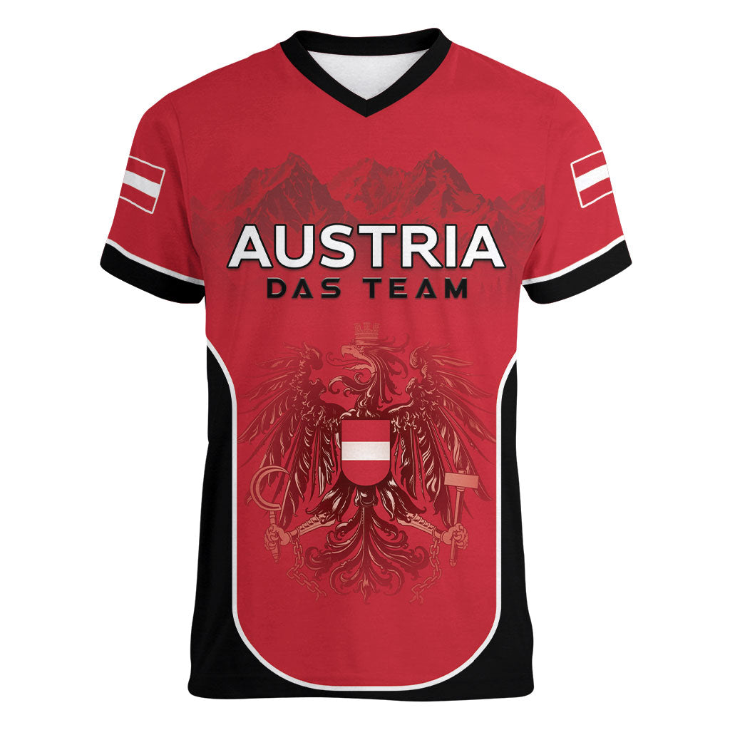 Custom Austria Football 2026 Women V-Neck T-Shirt Go Das Team