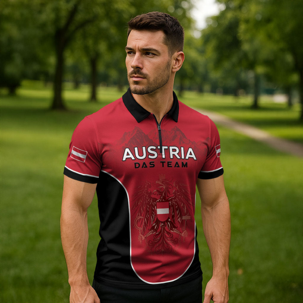 Custom Austria Football 2026 Zipper Polo Shirt Go Das Team