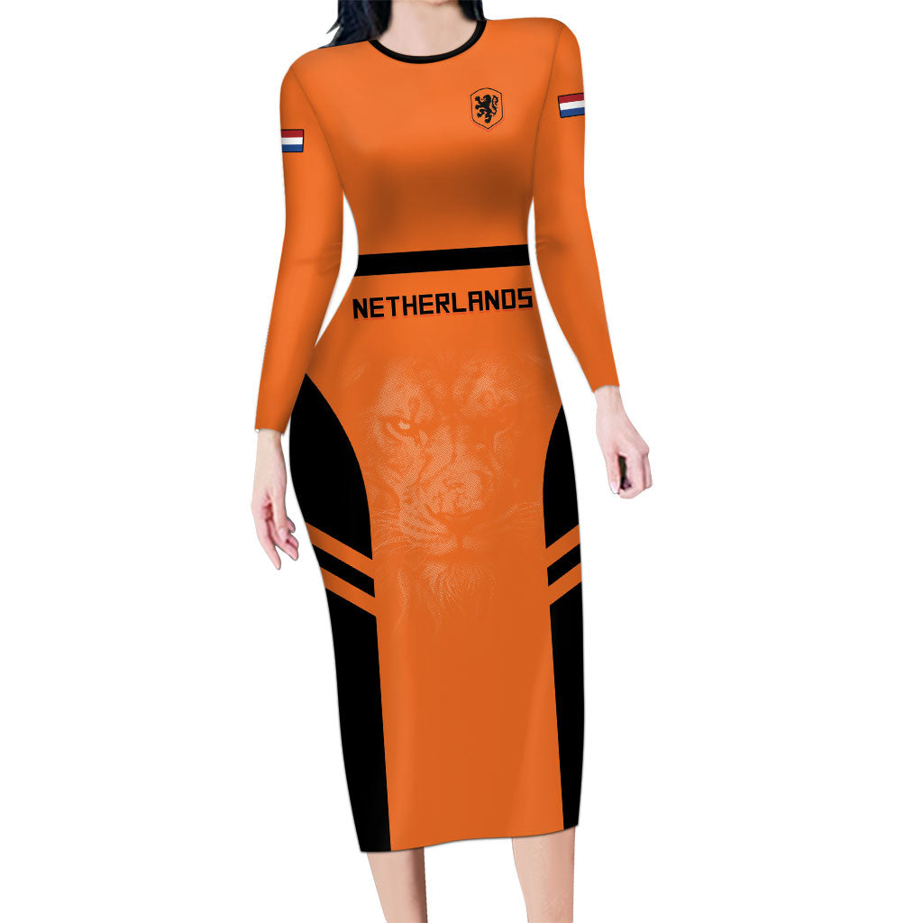 Custom Netherlands Football 2026 Long Sleeve Bodycon Dress Oranje Lion Special Style