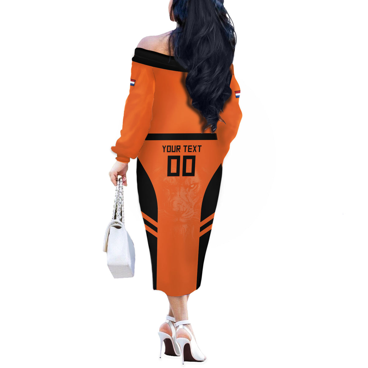 Custom Netherlands Football 2026 Off The Shoulder Long Sleeve Dress Oranje Lion Special Style