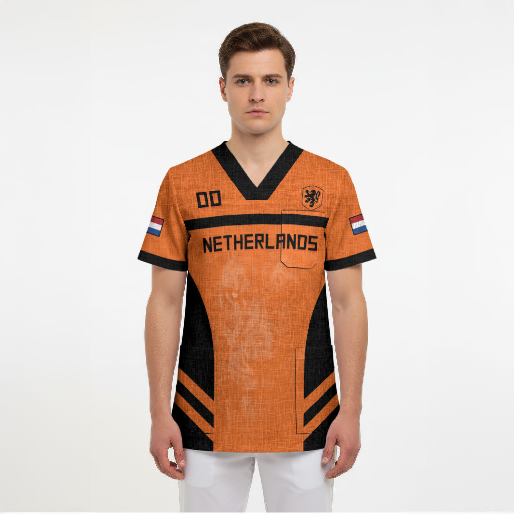 Custom Netherlands Football 2026 Scrub Top Oranje Lion Special Style