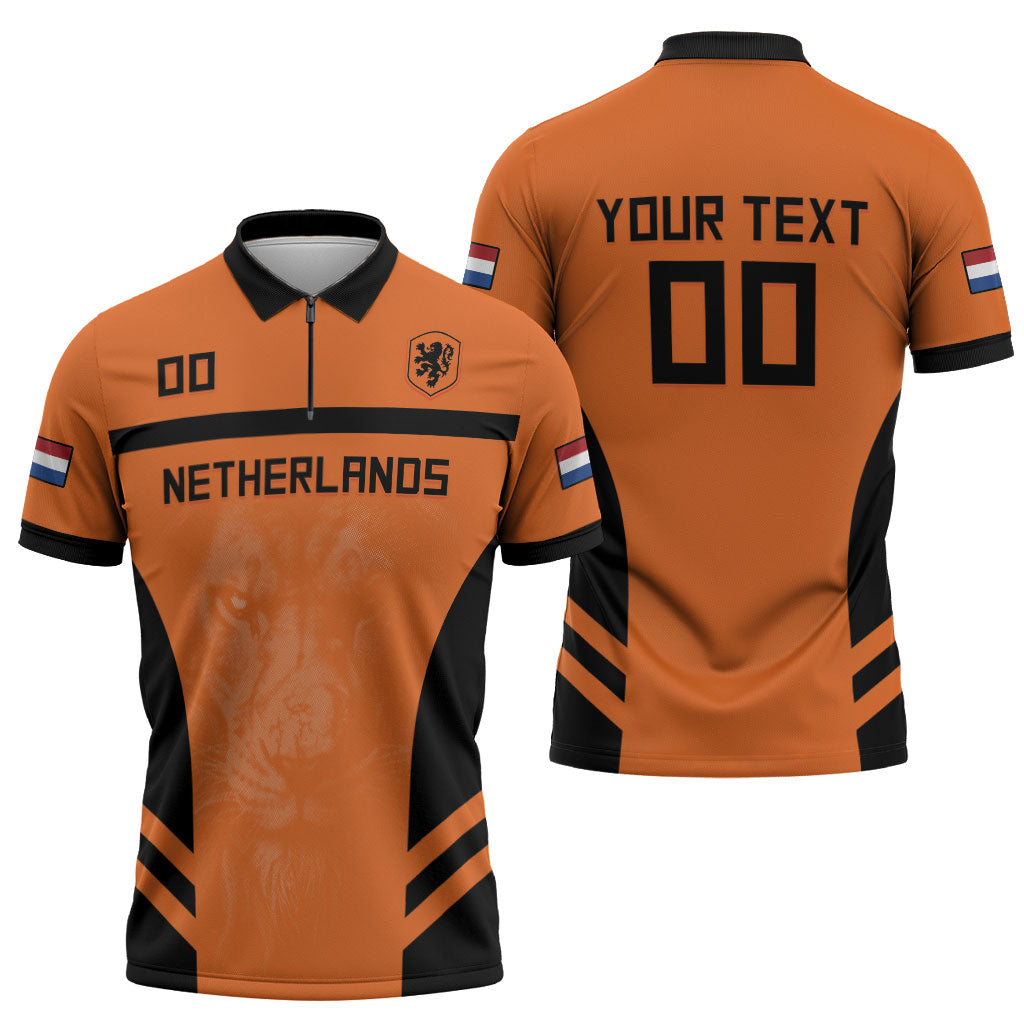 Custom Netherlands Football 2026 Zipper Polo Shirt Oranje Lion Special Style