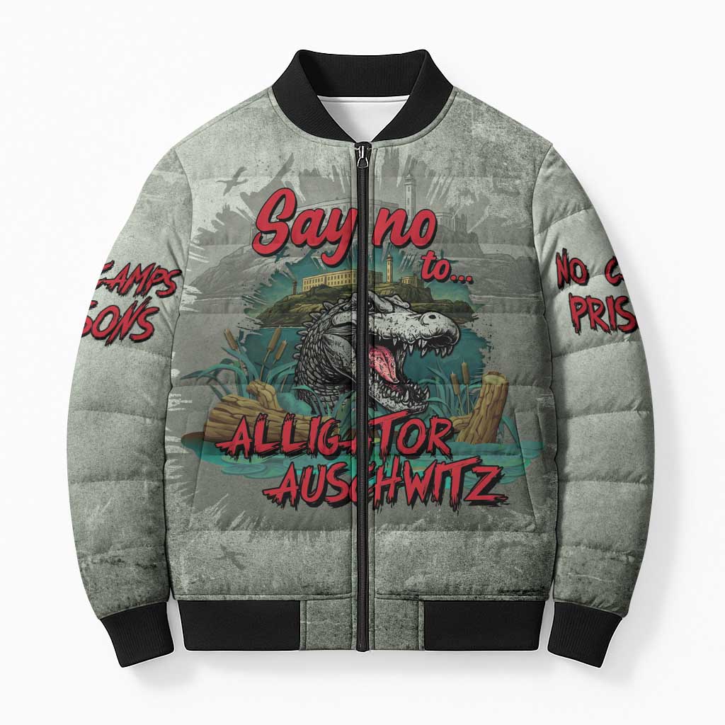 Say No To Alligator Auschwitz Bomber Puffer Jacket - Wonder Print Shop