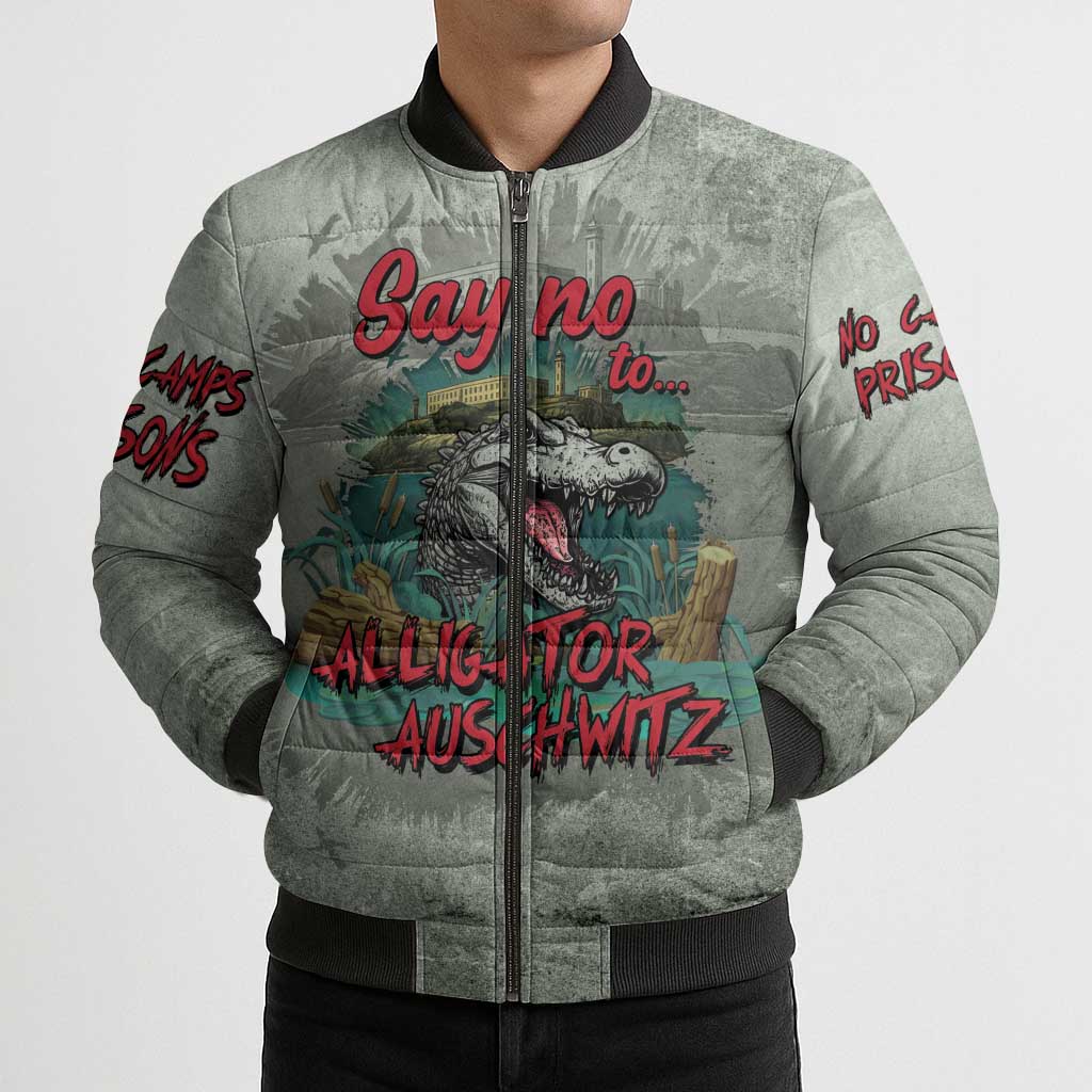 Say No To Alligator Auschwitz Bomber Puffer Jacket - Wonder Print Shop