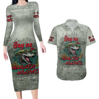 Say No To Alligator Auschwitz Couples Matching Long Sleeve Bodycon Dress and Hawaiian Shirt - Wonder Print Shop