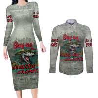 Say No To Alligator Auschwitz Couples Matching Long Sleeve Bodycon Dress and Long Sleeve Button Shirt - Wonder Print Shop