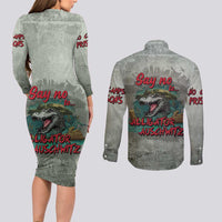 Say No To Alligator Auschwitz Couples Matching Long Sleeve Bodycon Dress and Long Sleeve Button Shirt - Wonder Print Shop