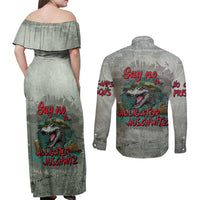 Say No To Alligator Auschwitz Couples Matching Off Shoulder Maxi Dress and Long Sleeve Button Shirt - Wonder Print Shop