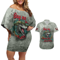Say No To Alligator Auschwitz Couples Matching Off Shoulder Short Dress and Hawaiian Shirt - Wonder Print Shop