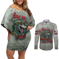 Say No To Alligator Auschwitz Couples Matching Off Shoulder Short Dress and Long Sleeve Button Shirt - Wonder Print Shop