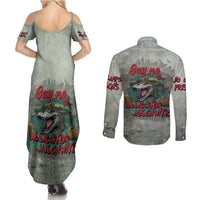 Say No To Alligator Auschwitz Couples Matching Summer Maxi Dress and Long Sleeve Button Shirt - Wonder Print Shop