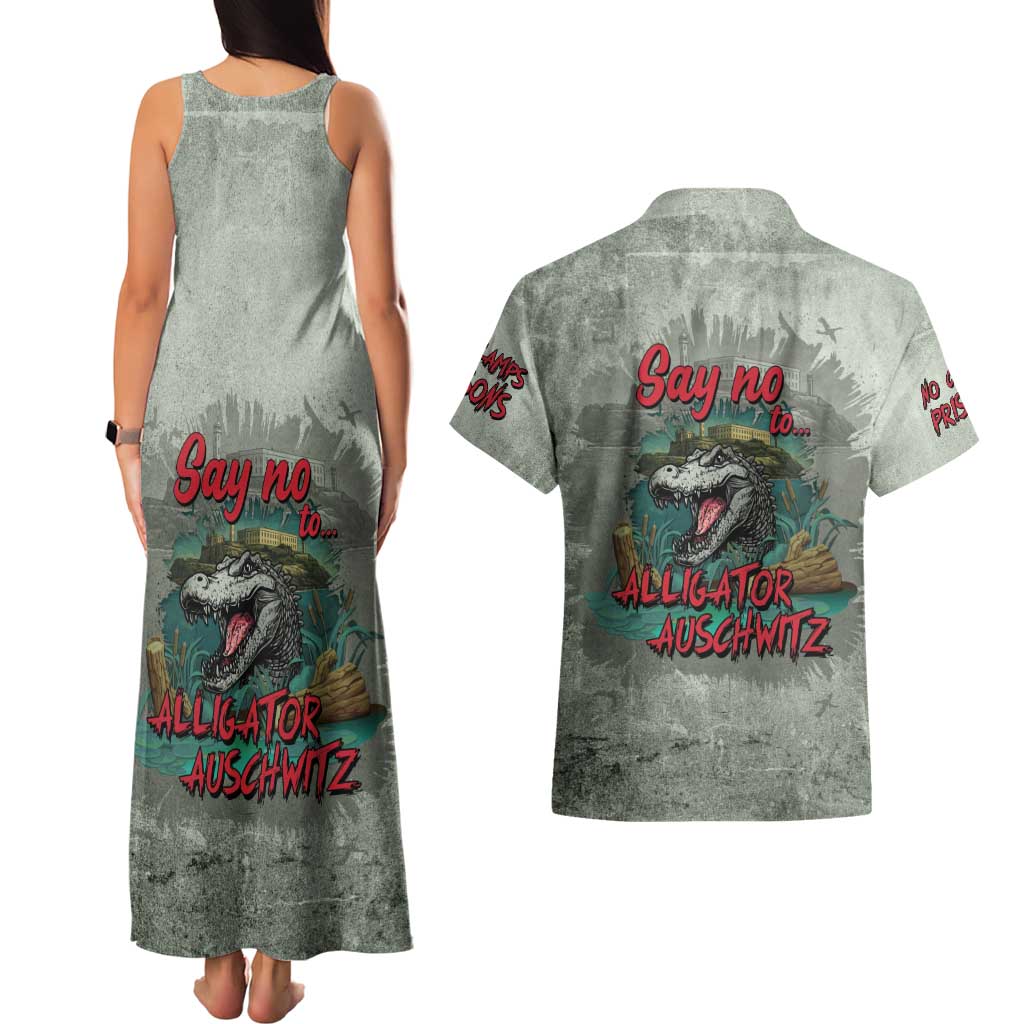 Say No To Alligator Auschwitz Couples Matching Tank Maxi Dress and Hawaiian Shirt - Wonder Print Shop