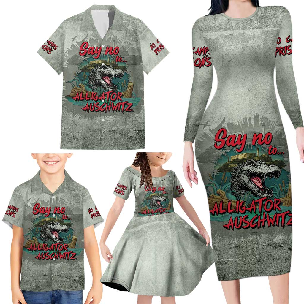 Say No To Alligator Auschwitz Family Matching Long Sleeve Bodycon Dress and Hawaiian Shirt - Wonder Print Shop