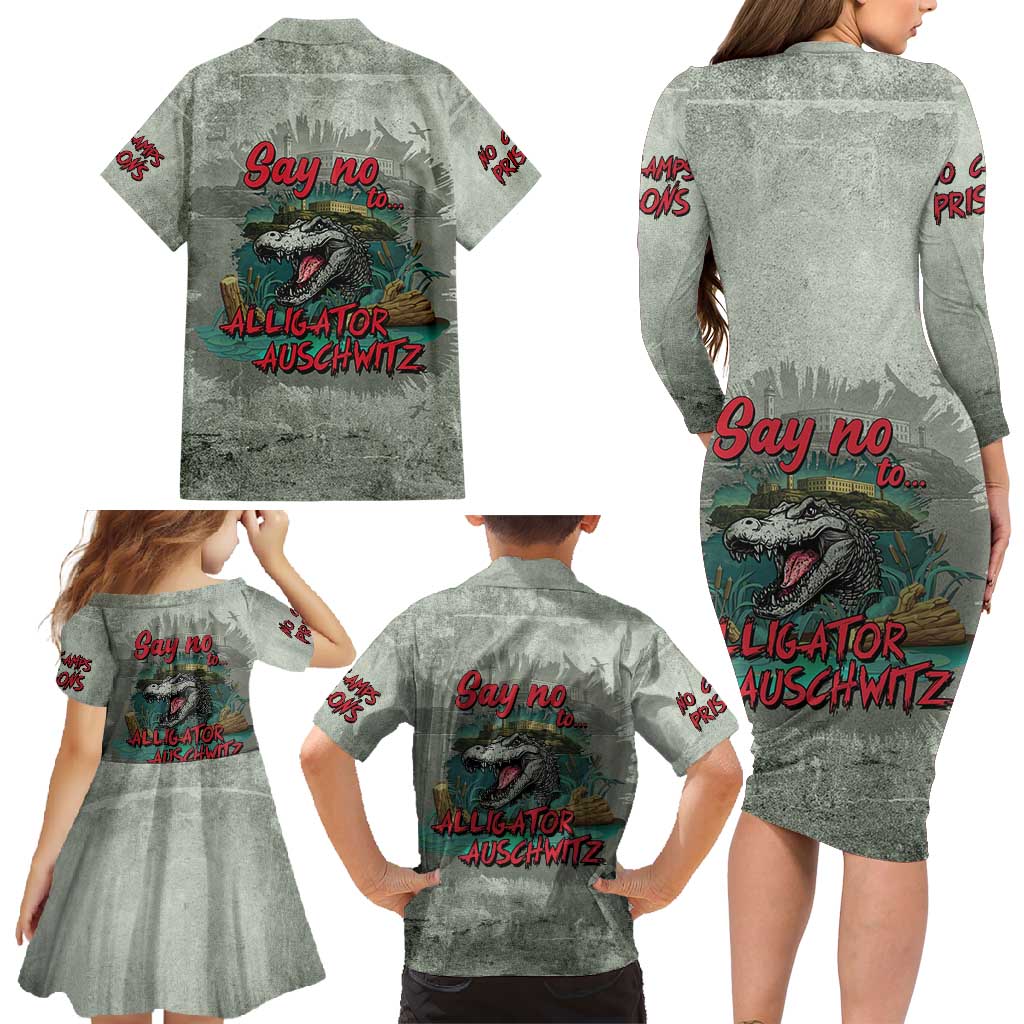 Say No To Alligator Auschwitz Family Matching Long Sleeve Bodycon Dress and Hawaiian Shirt - Wonder Print Shop