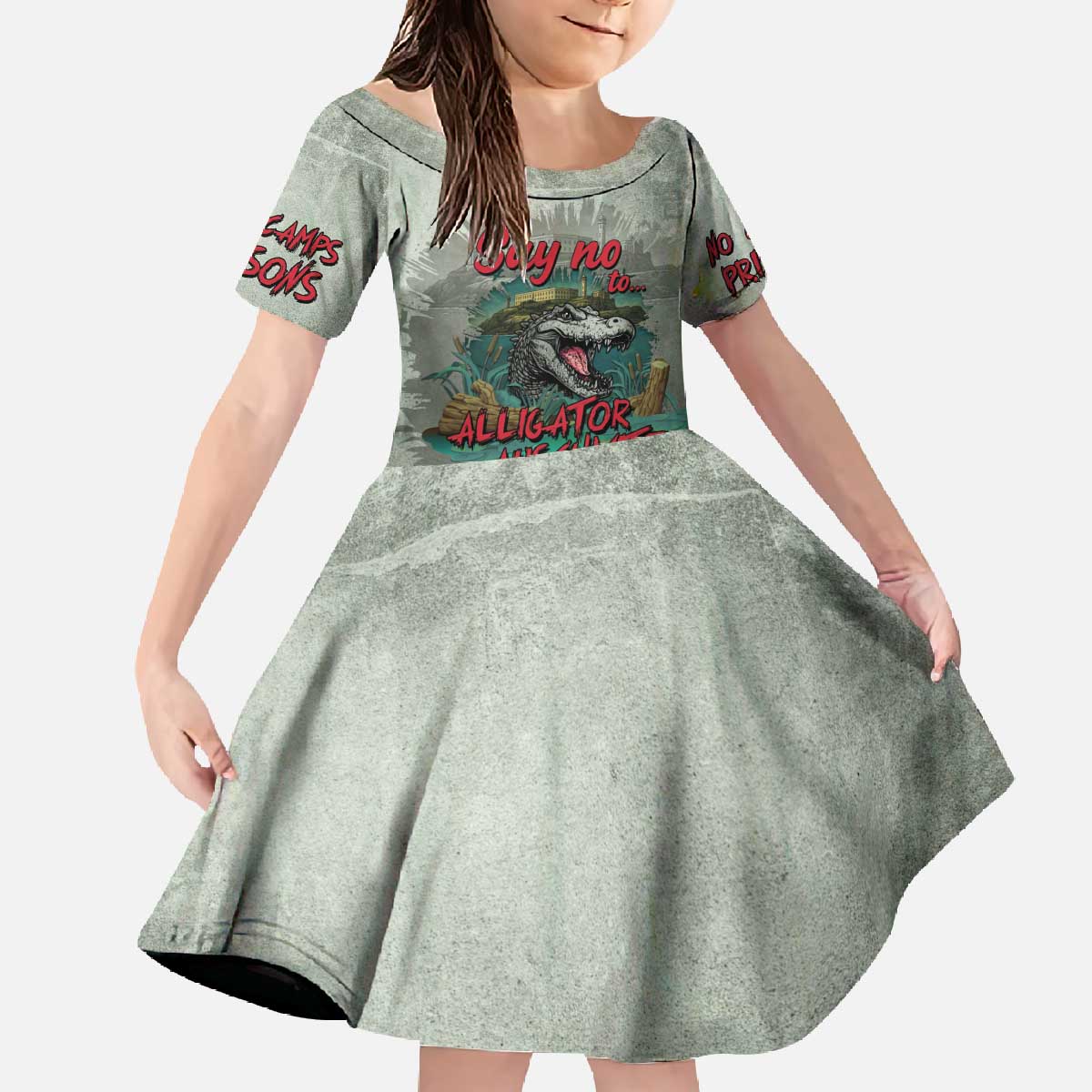 Say No To Alligator Auschwitz Family Matching Off The Shoulder Long Sleeve Dress and Hawaiian Shirt - Wonder Print Shop