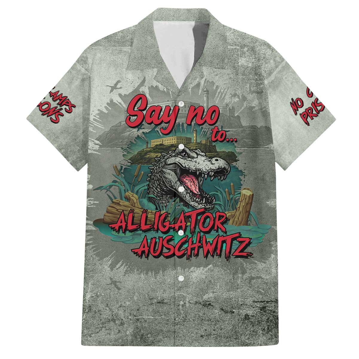 Say No To Alligator Auschwitz Family Matching Off The Shoulder Long Sleeve Dress and Hawaiian Shirt - Wonder Print Shop